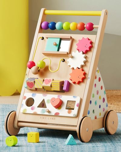 Tiny Land Baby Push Walker, Wooden Baby Walker, Montessori Walker Toy, Adjustable Speed Baby Walker for Boys and Girls, Baby Activity Center, Push Toys for Toddlers, Rainbow