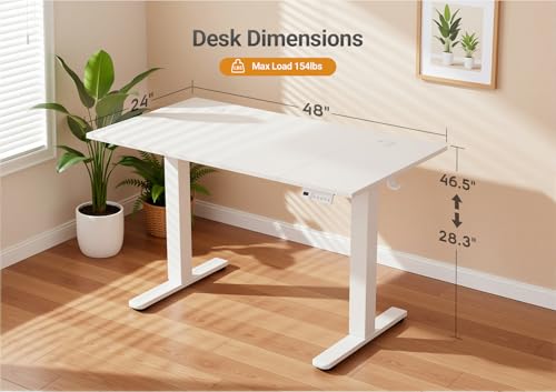 Image of Claiks Electric Standing Desk, Adjustable Height Stand up Desk, 48x24 Inches Sit Stand Home Office Desk with Splice Board, White Frame /Cold White Top