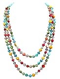 Jules D. 3 Layers Beads Necklaces for Women Girls With Blue Green Turquoise Shell Crystal Beads Rope