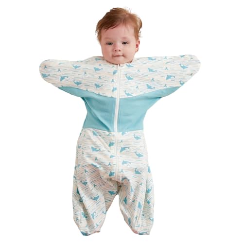 GROWNSY Transitional Swaddle Sleep Sack 6-12 Months,Starfish Design Baby Swaddle Sack, Dual-Zipper for Easy Diaper Changes, Proper Hip Development & Openable Foot Button, 19-27 lbs, Whales a