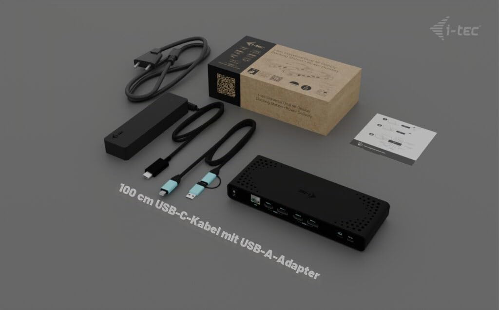 i-tec Universelle Dockingstation Dual 4K Display mit Stromversorgung 85W - 2X DisplayPort und 2X HDMI, 5X USB-Anschlüsse