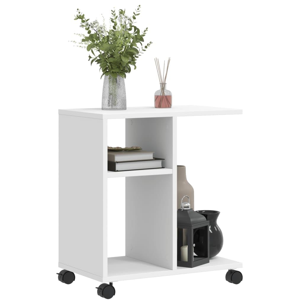 Générique Table d'appoint avec Roues Blanc 50x30x55 cm Bois d'ingénierie,Meubles,Tables,Tables Basses et Tables d'appoint,Tables d'appoint,Blanc,8.92 KG,840569
