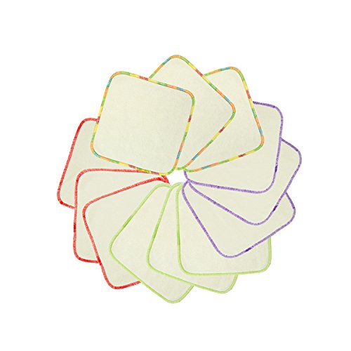 babygoal 12 Pack Baby Cloth Wipes, Bamboo Washable Reusable Saliva Towel Wipes, Best 8‘’x8‘’ 12BW02