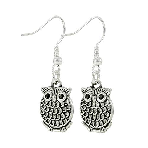 Owl Dangle Earrings, Small Silver Tone Bird Jewelry, Handmade Women's Earring Set
