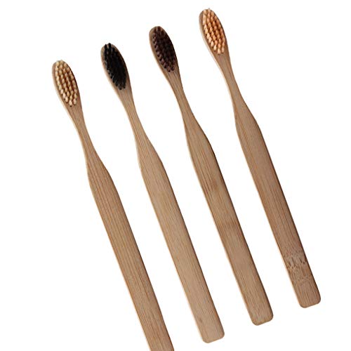 PRENKIN 4pcs / Set Ambiental de carbón de bambú Cepillo de Dientes Oral Health Low Wood Mango del Cepillo de carbón de carbón Medio cerda Suave Madera de Mango del Cepillo Cover