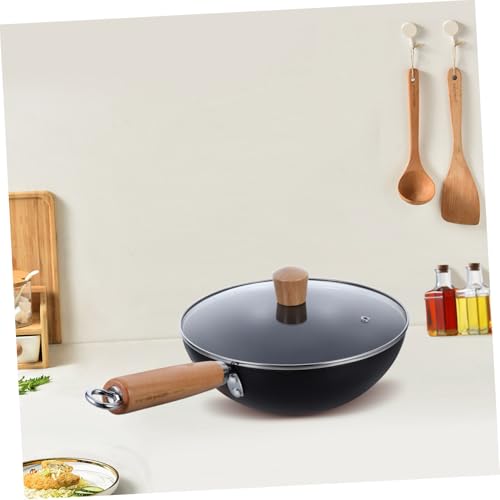 Wok pequeño de hierro con mango de madera miniatura 7