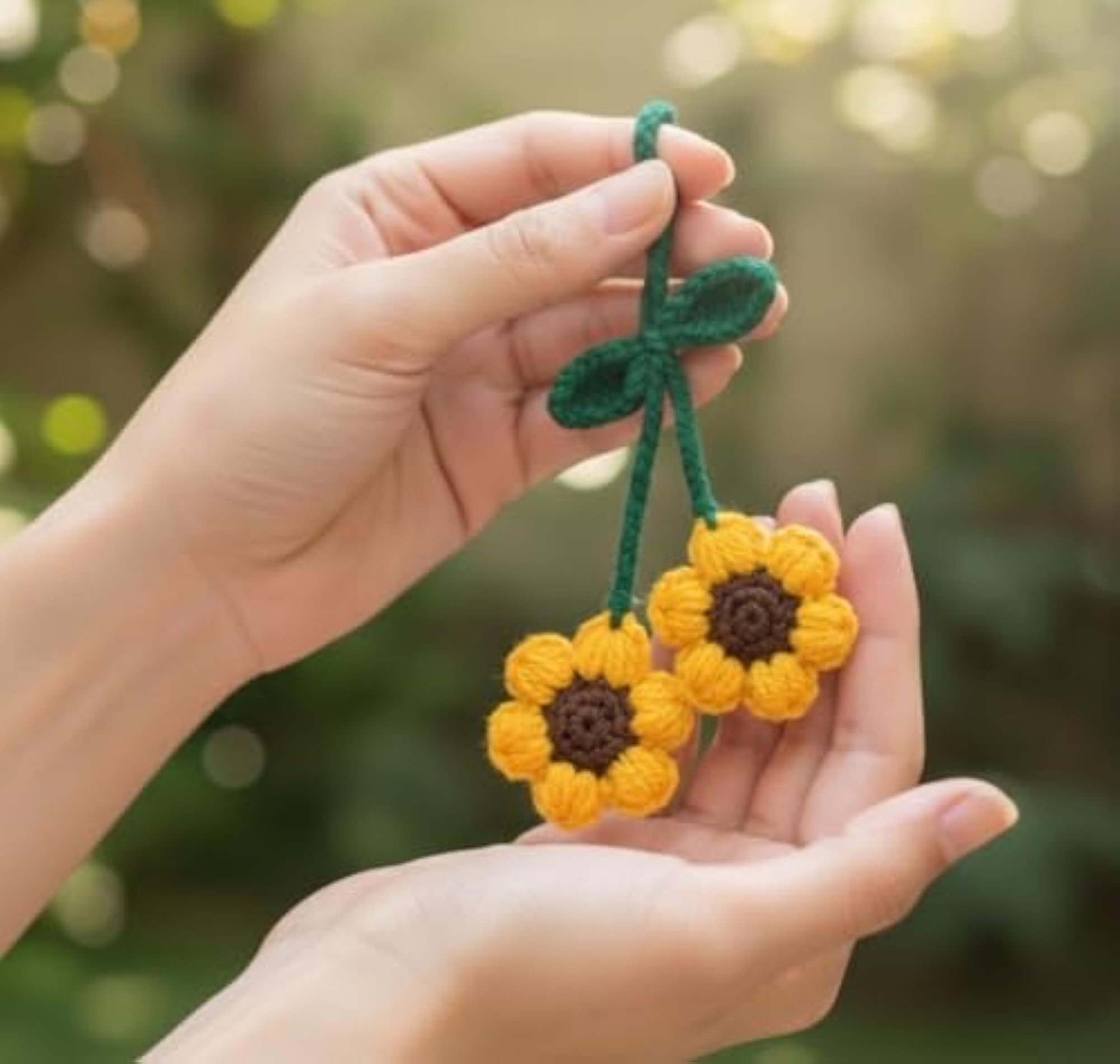 Crochet Sunflower Car Hanging Charm, Floral Decor