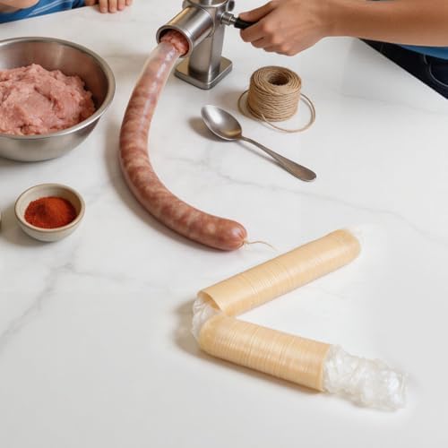 Ciieeo Sausage Casing, 17mm 2 Rolls Collagen Casings for Sausage Making Ham Hot Dog Collagen 14m/45.9ft Total Length — view 4