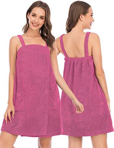 Image of Veseacky Women Bath Wrap Towel for Womens Shower with Pocket Adjustable Spa Robe & Facial Headband