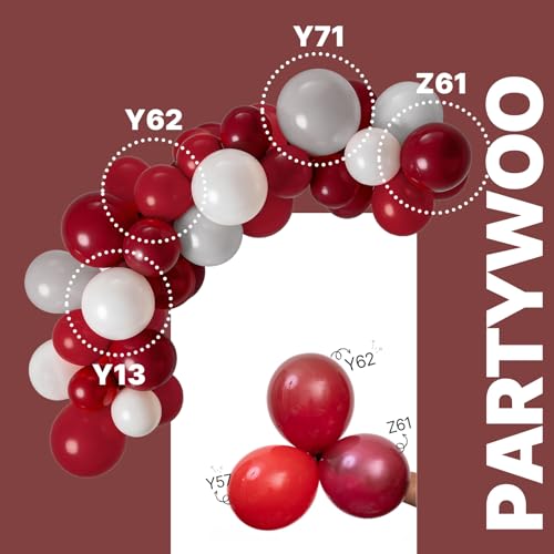 Image of PartyWoo Burgundy White and Gray Balloons 66pcs 12 Inch Burgundy Maroon White Grey Balloons for Graduation Baby Shower Birthday New Year's Eve Anniversary Bachelorette Retirement Party Decorations