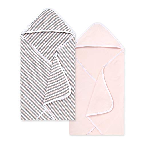 Burt's Bees Baby - Hooded Towels, Absorbent Knit Terry, Super Soft Single Ply, 100% Organic Cotton (Multi Stripe/Pink, 2-Pack)