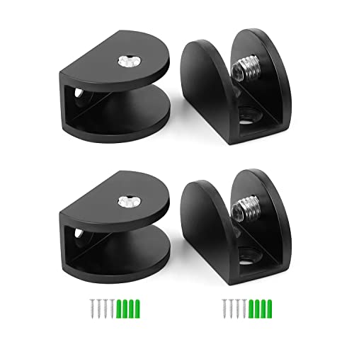 WJUAN 4 Pièces Fixation miroir Noir, Pince à Verre en Alliage D'aluminium avec Vis Antidérapantes, Réglable Support de Pince en Verre peut être Utilisé...