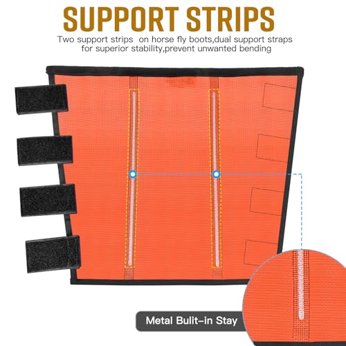 Mesh Fly Boots for Horses Tough Breathable, 4 Pack, (Orange, Medium) | with 2 Built-in Metal Supports,Breathable Fly Leggings for Horses with Fleece Trimming and Reflective Webbing - Image 6