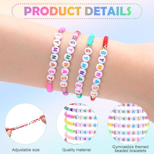 50 Pcs Gymnast Bracelets Bulk Colorful Polymer Clay Beaded Stretch Beaded Bracelet for Adult Team Gift Gymnastics Sports Fan Charm Birthday Party Favors Supplies3