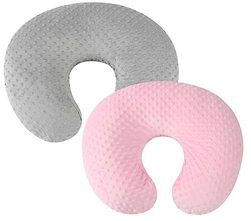 Image of Dot Nursing Pillow Cover Set 2 Pack Nursing Pillow Slipcovers, Ultra Soft Compatible with Boppy Pillow,Standard Pillow for Baby Boy Girl Grey and Pink