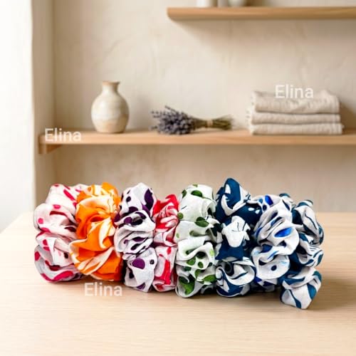 Image of Elina Luxury Printed Scrunchies Set Anti-Hair Breakage, Patterned Hair Ties for Girls & Women, Soft Elastic Rubber Bands, Best Gift For Mom, Sister, Friends (Pack of 12)(Mix Light Prints)