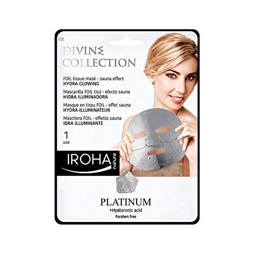 Iroha Nature - Mascarilla Facial Divine Foil Hidra Iluminadora, Efecto Sauna con Platino y Ácido Hialurónico, 1 unidad | Mascarilla Hydra Glowing Efecto Sauna Cover