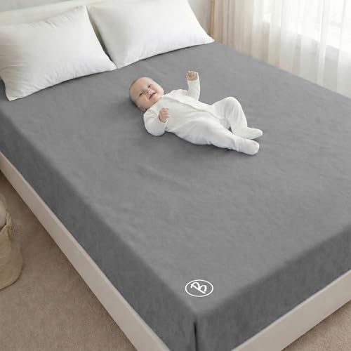 Image of Btag Baby Waterproof, Super Soft Fast Drying Mattress Protector | Extra Absorbent, Anti-Itching Sheet for New Born,Toddler (Size 200x210 cm, Pack of 1, Grey)