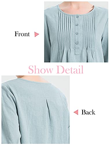 Minibee Women's Scoop Neck Pleated Blouse Solid Color Lovely Button Tunic Shirt2