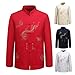 Men Tang Suit Traditional Chinese Shirts Stand Collar Long Sleeve Shirt Tops Red