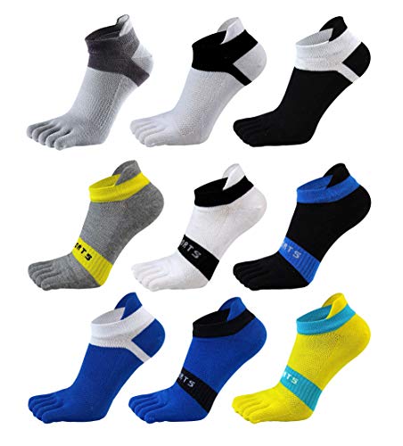 Men Toe Socks No Show Cotton Low Cut Athletic Running 5 Finger Wicking 9 Pack