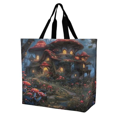 Women's Multi-Functional Shopping Bag，Mushrooms And Flowers Printing Messenger Bag Shoulder Bag for Travel, Work, Shopping & Parties with Inner Pocket, Grocery Bag Lightweight & Water-Resistant