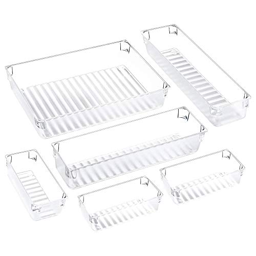 Puroma Desk Drawer Organizer Trays with 3-Size Versatile Drawer Dividers 6 Organizers Storage Bins for Makeup Utensil Dresser Bedroom Bathroom Kitchen Office