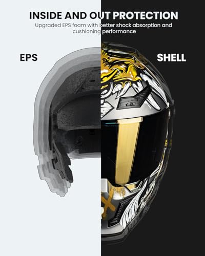 Image of ILM Motorcycle Helmets for Adult Men Women Full Face DOT ECE Powersports Dual Visor Street Racing Helmet with Pinlock Cascos para Motos Model MF509 (Ronin Gold, S)