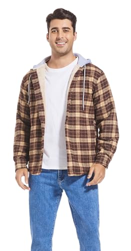 Image of Men's Cotton Plaid Shirt Jacket Fleece Flannel Sherpa Button Down