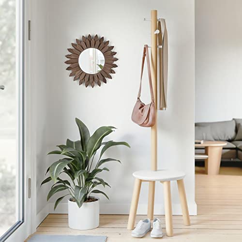 Honiway Farmhouse Wall Decor Mirror 12 Inch Sunburst Boho Wood Mirror Rustic Home Decor Room Decoration For Bedroom Living Room Bathroom Weathered Walnut #TOP3