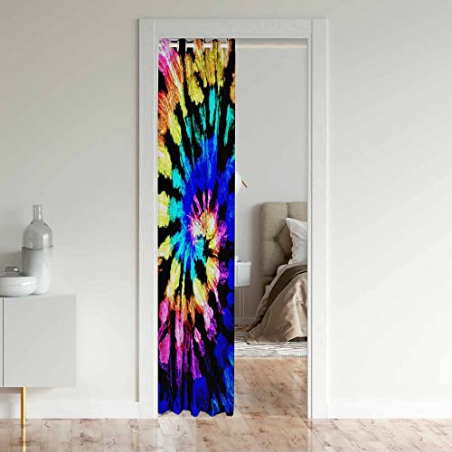 Loussiesd Tie Dye Blackout Curtains Window Boho Hippie Treatments Doorway Curtain Room Darkening Tie Dyed Thermal Insulated Blackout Curtains for Doors with Windows 132x203cm 1 Panel - Image 3