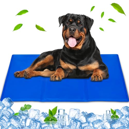 ZZXLOPEZ Alfombra Refrescante para Perro, Alfombra Refrescante para Perros y Gatos, Alfombra de Enfriamiento para Mascotas, Almohadillas de Hielo de Gel No Tóxicas, 90x50cm, Azul