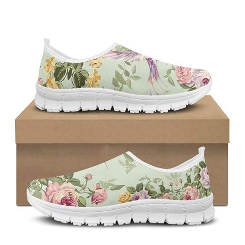 Image of Hummingbird Floral Print Lightweight Walking Shoes for Women Mesh Casual Sneakers Size 5-10.5