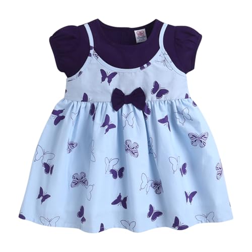 Image of Mama&Bebe Summer Dress for Girls with Cotton Soft Lining | Printed Fit & Flare Kids Outfit with Cute Bow Detail | Comfortable Breathable Party & Outing Dress for Toddlers and Little Girls