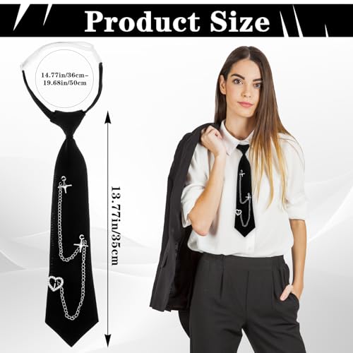 Black Tie for Women, Punk Women Tie Pre Tied Punk Skinny Ties Metal Chain Ties Punky Rock Metal Chain Necktie for Shirts Uniform Party Casual Accessory4