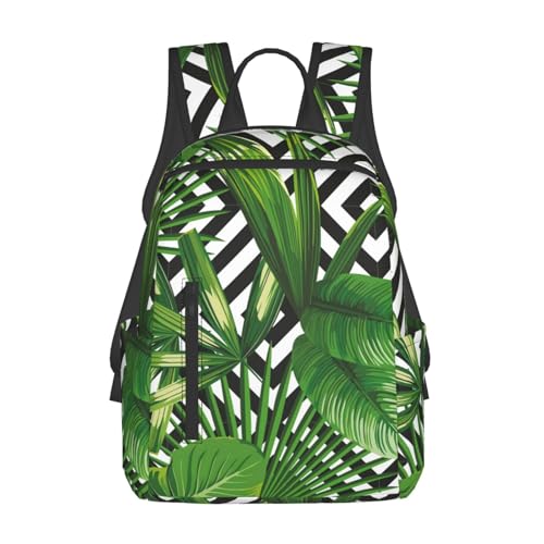 Mochila ligera con estampado de hojas verdes de palmera tropical, mochila de viaje ligera para el trabajo, compras, viajes, color negro, talla única, Negro, talla única