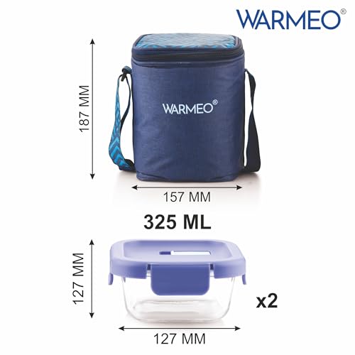 Image of WARMEO BOROFRESH 3 pc Square Borosilicate Glass Container (325 ml Each) | Leakproof, Microwave & Dishwasher Safe Lunch Box with Bag for Office, College & School
