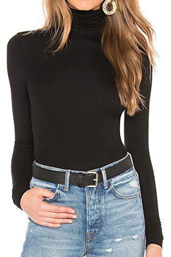 Turtleneck Women Long Sleeve Mock Turtleneck Pullover Stretch Slim T Shirt Layer Top (XL, Black)