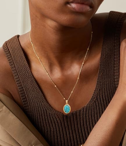 Real Turquoise Necklaces for Women 925 Sterling Silver Oval Genuine Gemstone Pendant Jewelry for Mom Wife Her White Yellow Gold Plated4