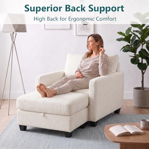 Image of Single Sofa with Storage Ottoman, 38 inch Modern Couch for Living Room