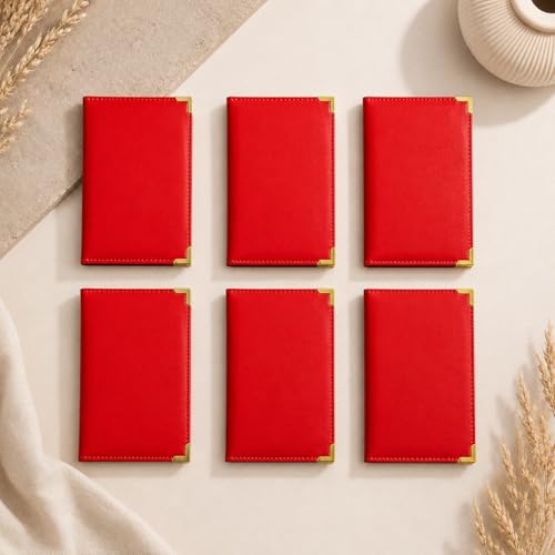 Image of Premium Red Bill Folder - Pack of 6 | PU Leather Restaurant Bill Holder with Golden Corners | Stylish & Durable Check Presenter for Hotels, Cafes & Restaurants