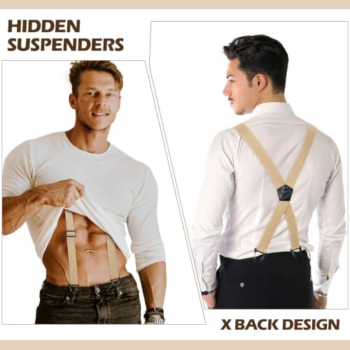 Image of Sintege 4 Pcs X Back Hidden Suspenders 1.5 Inch Heavy Duty Hiking Suspenders for Men Adjustable Under Clothing Invisible Belt