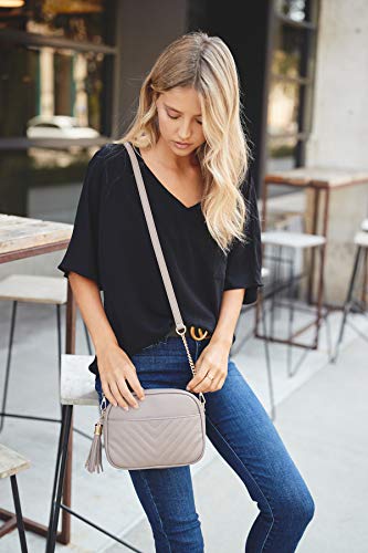 Image of FashionPuzzle Chevron Quilted Crossbody Camera Bag with Chain Strap and Tassel