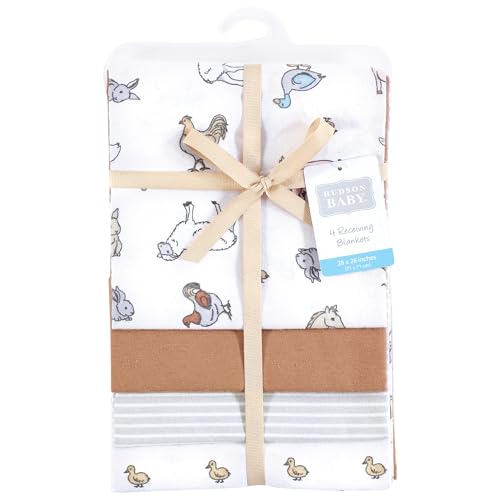 Image of Hudson Baby Unisex Baby Cotton Flannel Receiving Blankets, Farm World, One Size