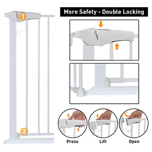 KingSo 80 inch Auto Close Baby Gate Super Wide Safety Gate Foldable Extra Wide 33-80 inch Walk Thru for House Stair Doorways Hallways Include Hardware Mounts(30\" Tall, White)