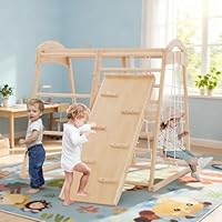 Indoor Jungle Gym for Toddler, Climbing & Swing & Slide Playset, 8 in 1 Montessori Playground Sets for Backyards with Swedish Ladder, Rope Ladder, Monkey Bars, Swing, Slide & Hanging rings