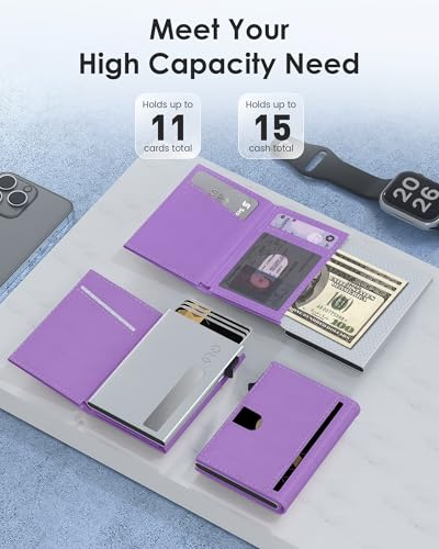 Image of QLD RFID Wallet Women - Small Slim Trifold Wallet Anti-Theft Pop up Card Holder, Minimalist, Ultra Thin, Front Pocket, Premium Leather, 9-11 Cards Capacity | ID Window | Cash Slot