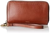 Fossil Women's Logan Leather Wallet RFID Blocking Mid Size Zip with Wristlet Strap, Brown