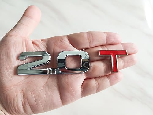 Image of 2X 2.0T Emblem 3D Emblem Decal Sticker Suitable for Cars and Trucks (Silver Red)