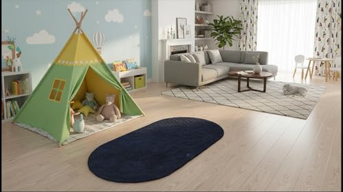 Image of Fluffy Silky Micro Fiber Polyster Carpet /Runner for Bedroom, Study Room, Playing Room, Guest Room ETC. 5x7 feet Feet, (Blue)